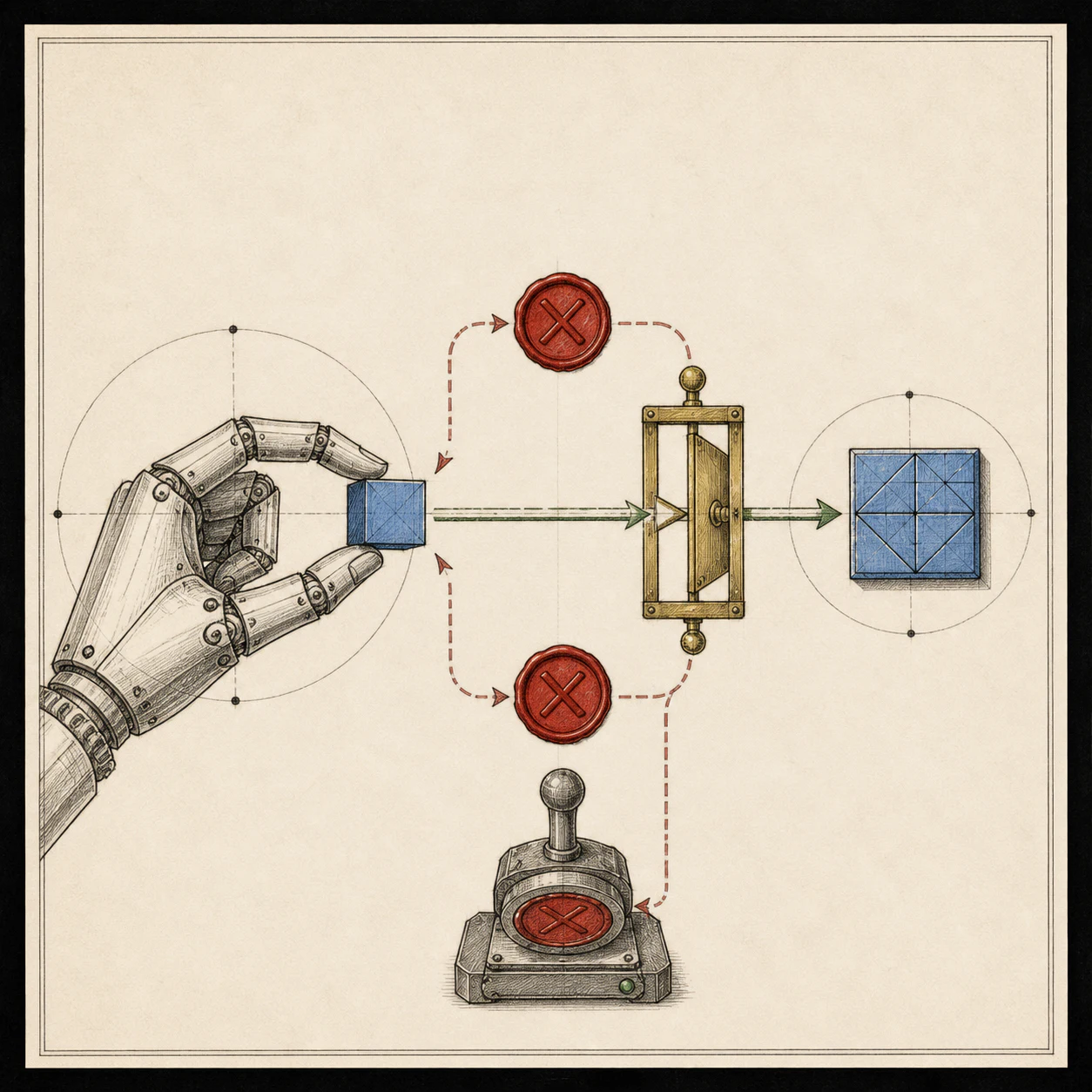 Mechanical motor gate allowing one safe action