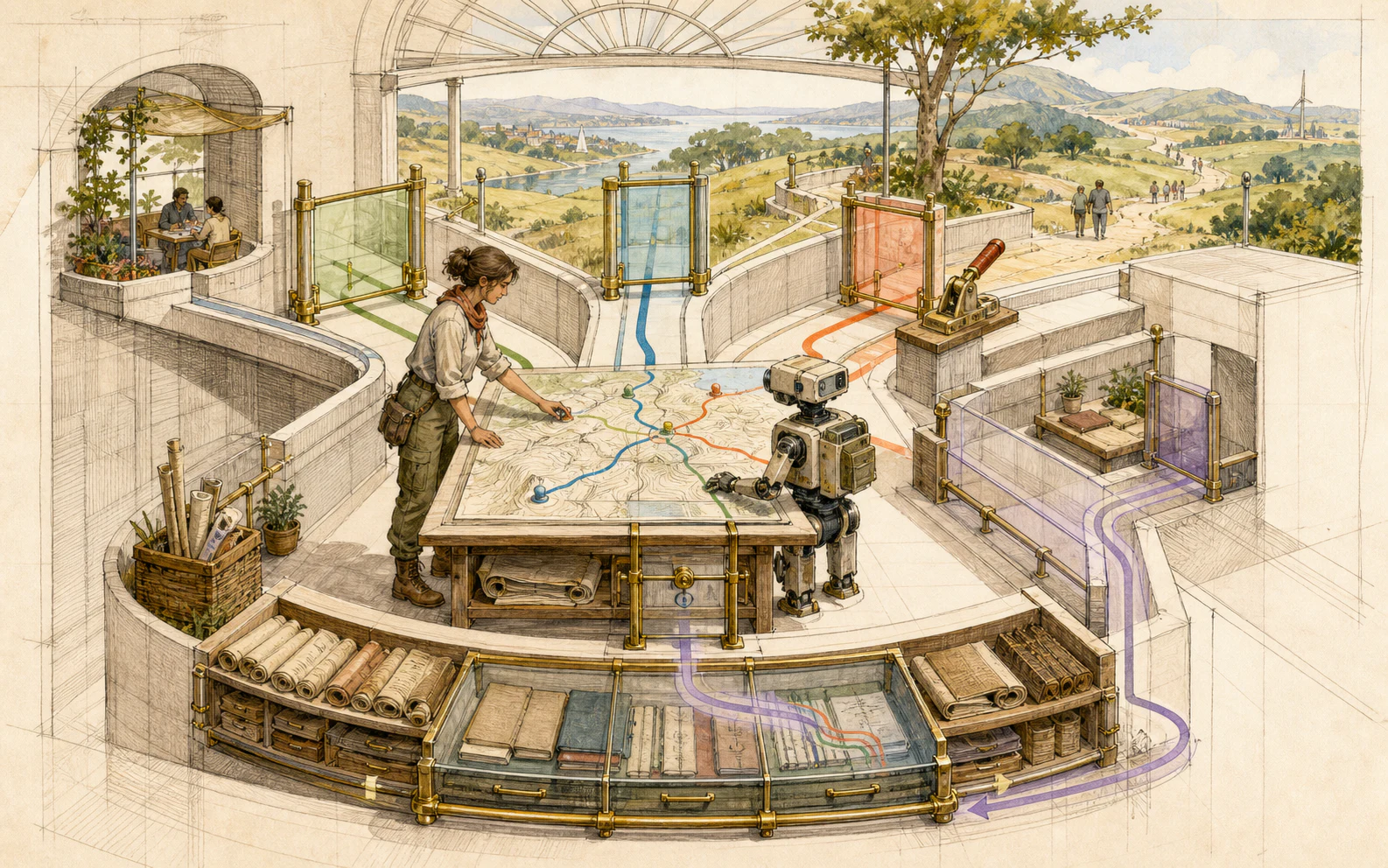 A human field scientist and machine assistant co-planning through visible authority gates